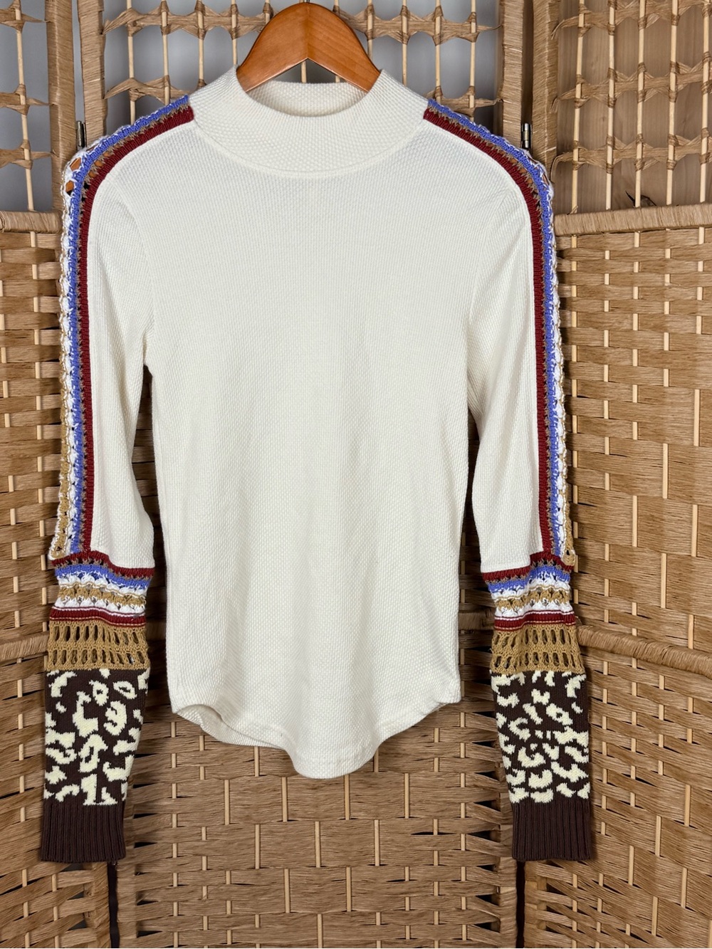 Free People Textured Knit Sweater Top  Cream Size Small